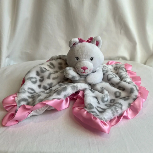 Okie Dokie Kitty Cat Baby Lovey Security Blanket Leopard Pink Satin Rattles. - Picture 4 of 10